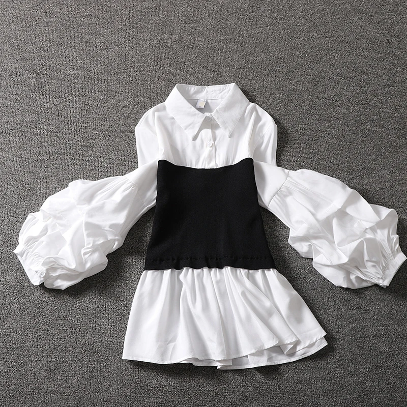 2020 spring fashion lantern sleeve top blouse women lapel knitted patchwork shirt
2020 spring fashion lantern sleeve top blouse women lapel knitted patchwork shirt