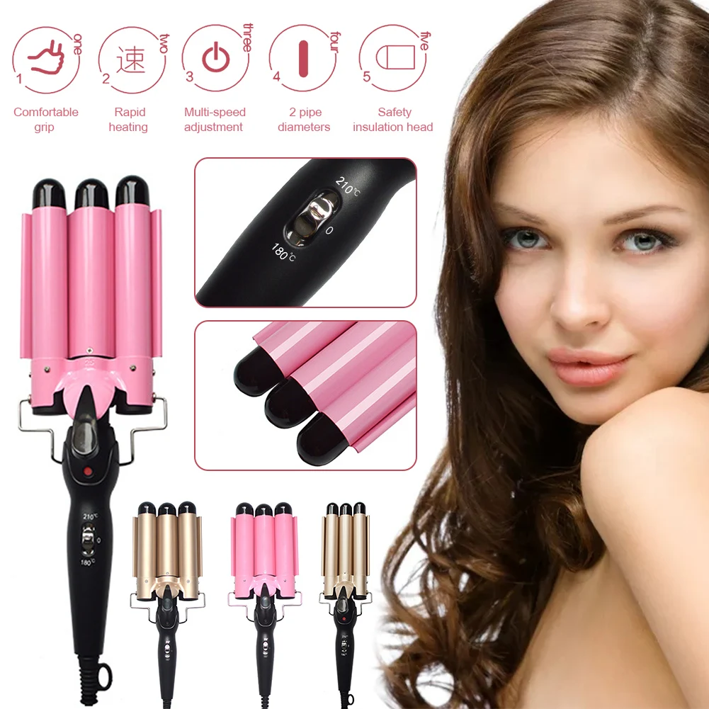 Three-barrel Waver Hair Curler Iron Triple Barrels Plug-in Heating Tech Heats Up Quickly 2 Temperature Beauty Tool Hair Waver
Three-barrel Waver Hair Curler Iron Triple Barrels Plug-in Heating Tech Heats Up Quickly 2 Temperature Beauty Tool Hair Waver