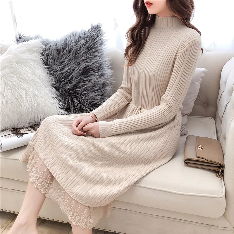 2021 Autumn and Winter Women's Long Clothes Full Sleeves Sweater Dress Lace Sashes Knitted Thicken Ladies Fall Dresses
2021 Autumn and Winter Women's Long Clothes Full Sleeves Sweater Dress Lace Sashes Knitted Thicken Ladies Fall Dresses