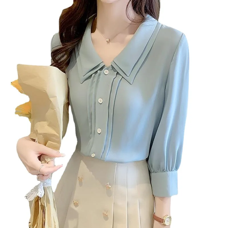 2021 summer new chiffon shirt women's quarter sleeve Korean temperament professional Long Sleeve top women
2021 summer new chiffon shirt women's quarter sleeve Korean temperament professional Long Sleeve top women