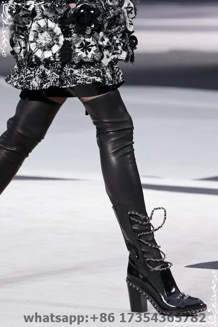 Black Round Toe Solid Color Chunky Metal Chain Over the Knee Boots Long Boots Women's Daily Cool Mid Heel Show Stage Thigh Boots
Black Round Toe Solid Color Chunky Metal Chain Over the Knee Boots Long Boots Women's Daily Cool Mid Heel Show Stage Thigh Boots