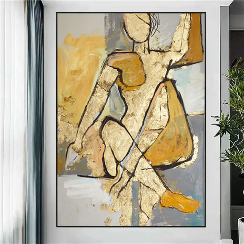 

Ручная роспись от известного Пикассо, картина маслом ручной работы, абстрактная Золотая фигурка, портрет на стену, интерьер дома, холст, Дек...