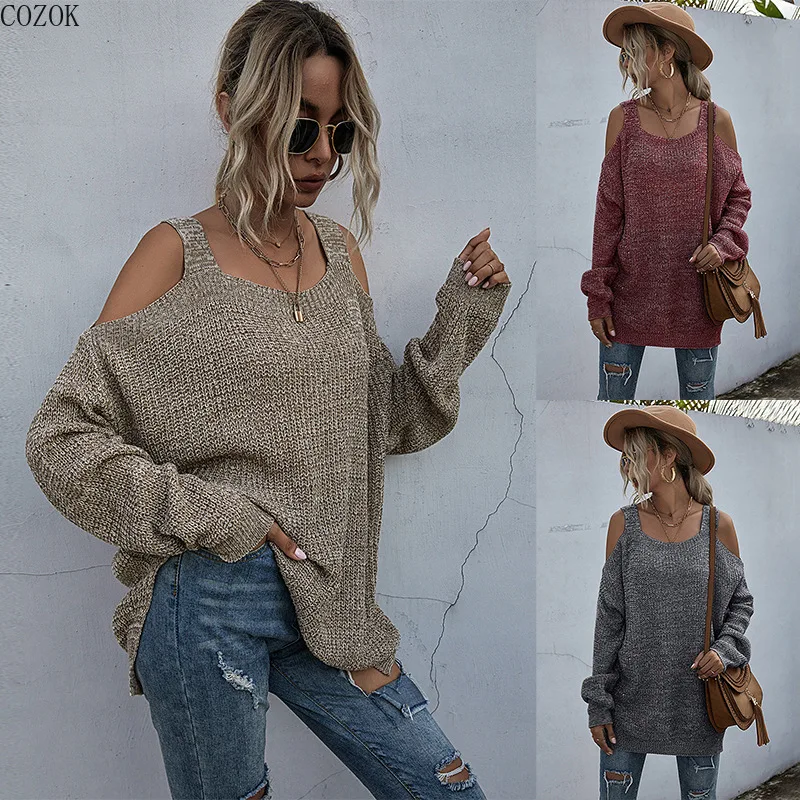 Solid Color Pullover Sweater Female Strapless Square Collar Long Sleeve Top Jumper Sweater Knit Loose Fashion Sweater Women Fall
Solid Color Pullover Sweater Female Strapless Square Collar Long Sleeve Top Jumper Sweater Knit Loose Fashion Sweater Women Fall