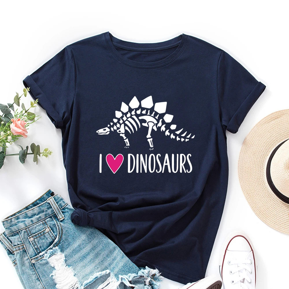 I Love Dinosaurs Cute Dinosaur Fossil Skeleton Shirt Women Short Sleeve Cotton T-shirts Summer Graphic Tee Tops Female Clothes 
I Love Dinosaurs Cute Dinosaur Fossil Skeleton Shirt Women Short Sleeve Cotton T-shirts Summer Graphic Tee Tops Female Clothes