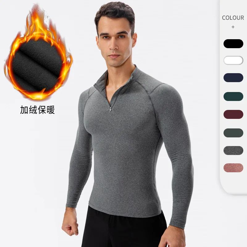 

Men Gym Winter Polo Shirt Fitness Keep Warm Tight Sport Top Trainning Workout Long Sleeve Shirt Autumn Bodybuilding Clothes