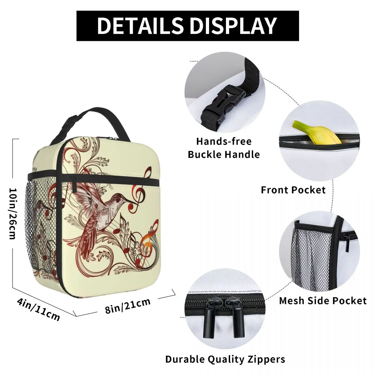 Bird And Music Notes Lunch Bag for Women Men Large Insulated Lunch Box with Water Bottle Holder and Pockets
Bird And Music Notes Lunch Bag for Women Men Large Insulated Lunch Box with Water Bottle Holder and Pockets