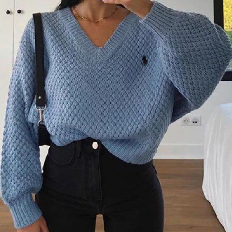 Sexy V Neck Knitted Sweater Harajuku Long Sleeve Casual Patchwork Print Solid Pullover 2021 Autumn Women Loose Plus Size 3XL Top 
Sexy V Neck Knitted Sweater Harajuku Long Sleeve Casual Patchwork Print Solid Pullover 2021 Autumn Women Loose Plus Size 3XL Top