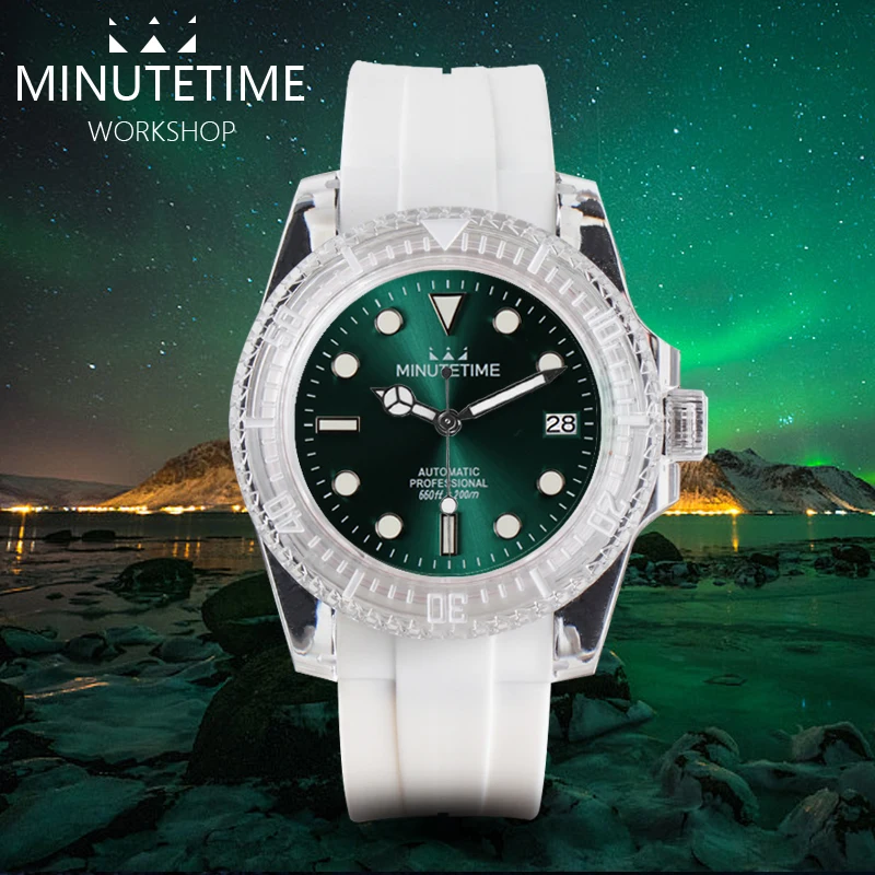 Men's Mechancial Automatic Wrist Watch NH35 Movement montre mécanique reloj mecanico Acrylic Case Green Luminous G Sunray Dial
Men's Mechancial Automatic Wrist Watch NH35 Movement montre mécanique reloj mecanico Acrylic Case Green Luminous G Sunray Dial