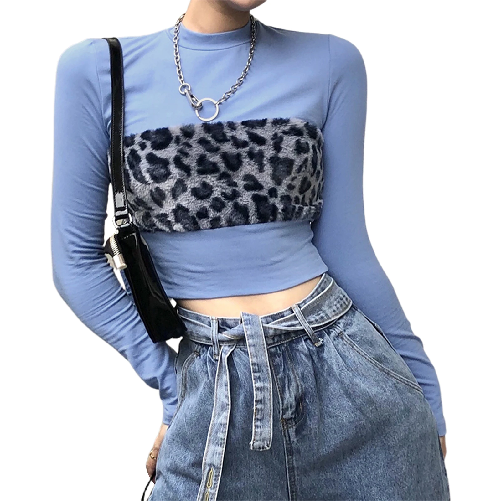 Women Fashion Crop Top, Casual Long Sleeve Crewneck Leopard Print Patchwork Slim Fit Tee Shirt Blouse
Women Fashion Crop Top, Casual Long Sleeve Crewneck Leopard Print Patchwork Slim Fit Tee Shirt Blouse