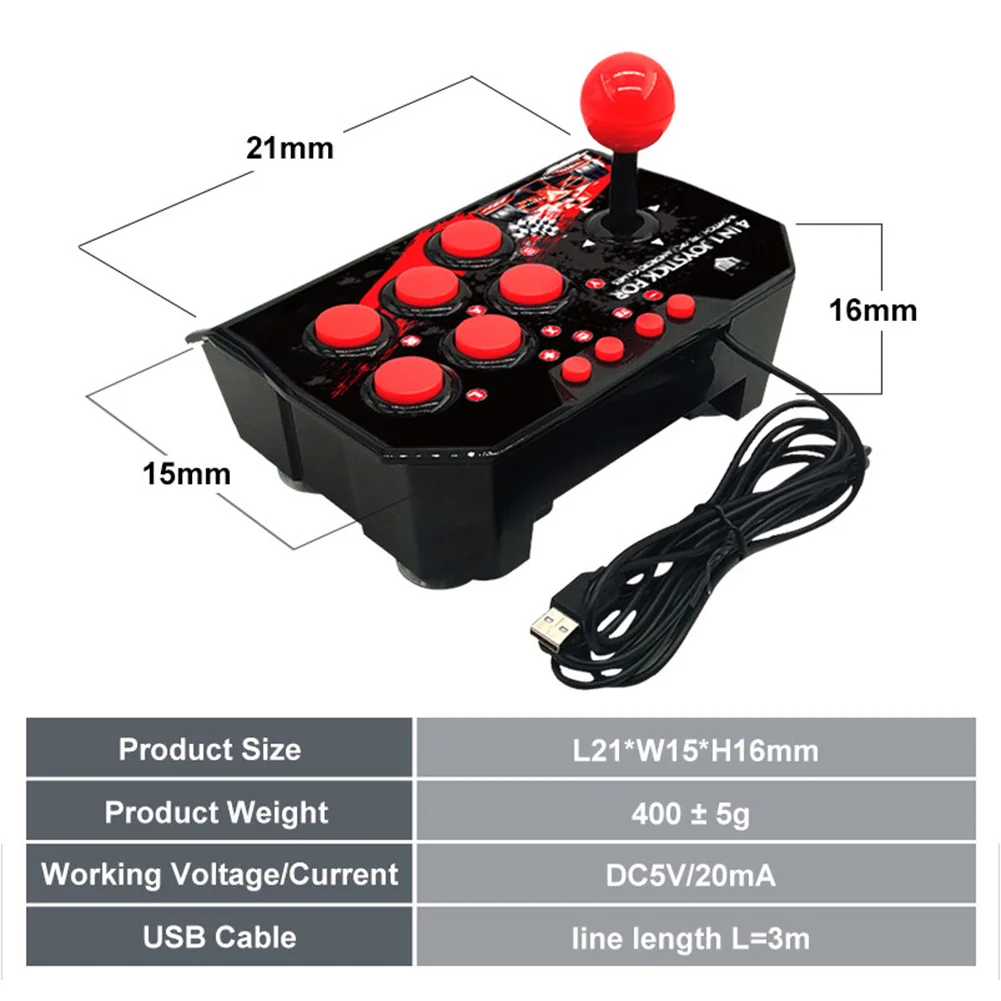 

USB 4 In 1 Wired Games Console Analog Arcade Fight Stick Gamepad Supplies Controller Joystick for Nintendo Switch PS3 PC Android