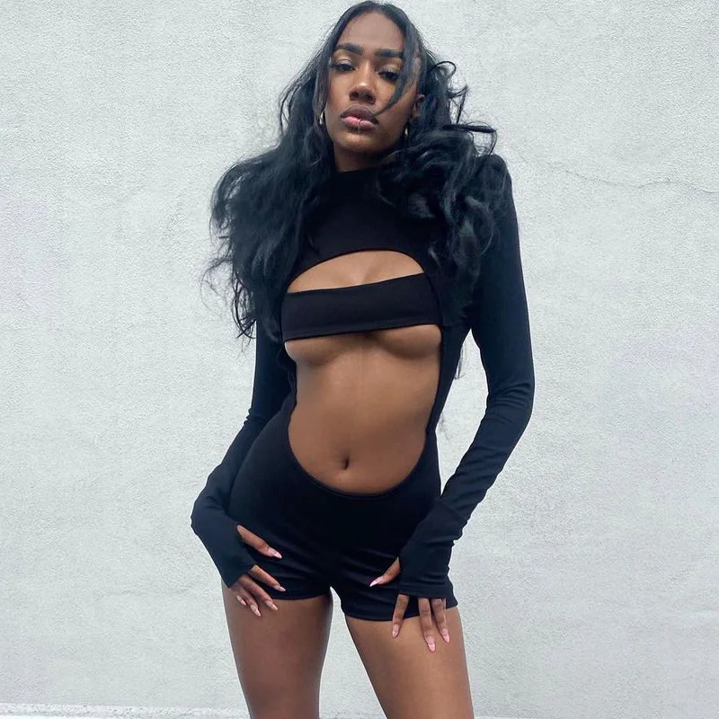 CHRONSTYLE Sexy Women High Collar Jumpsuits Long Sleeve Front Hollow Out Rompers Biker Shorts High Waist Playsuit Streetwear Y2K
CHRONSTYLE Sexy Women High Collar Jumpsuits Long Sleeve Front Hollow Out Rompers Biker Shorts High Waist Playsuit Streetwear Y2K