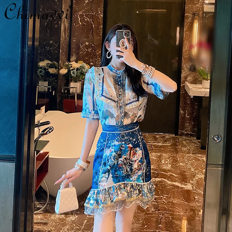 Court Style French Print Shirt+High Waist Slimming Sheath Ruffled Mini Skirt 2021 Fashionable Elegant Suit Women's Summer
Court Style French Print Shirt+High Waist Slimming Sheath Ruffled Mini Skirt 2021 Fashionable Elegant Suit Women's Summer