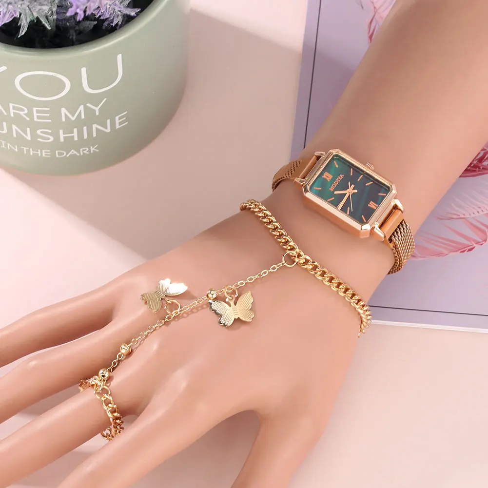 Luxury Quartz Watch Bracelet Set Green Dial Women Watches Gift Box Simple Rose Gold Mesh Lady Watch Fashion
Luxury Quartz Watch Bracelet Set Green Dial Women Watches Gift Box Simple Rose Gold Mesh Lady Watch Fashion