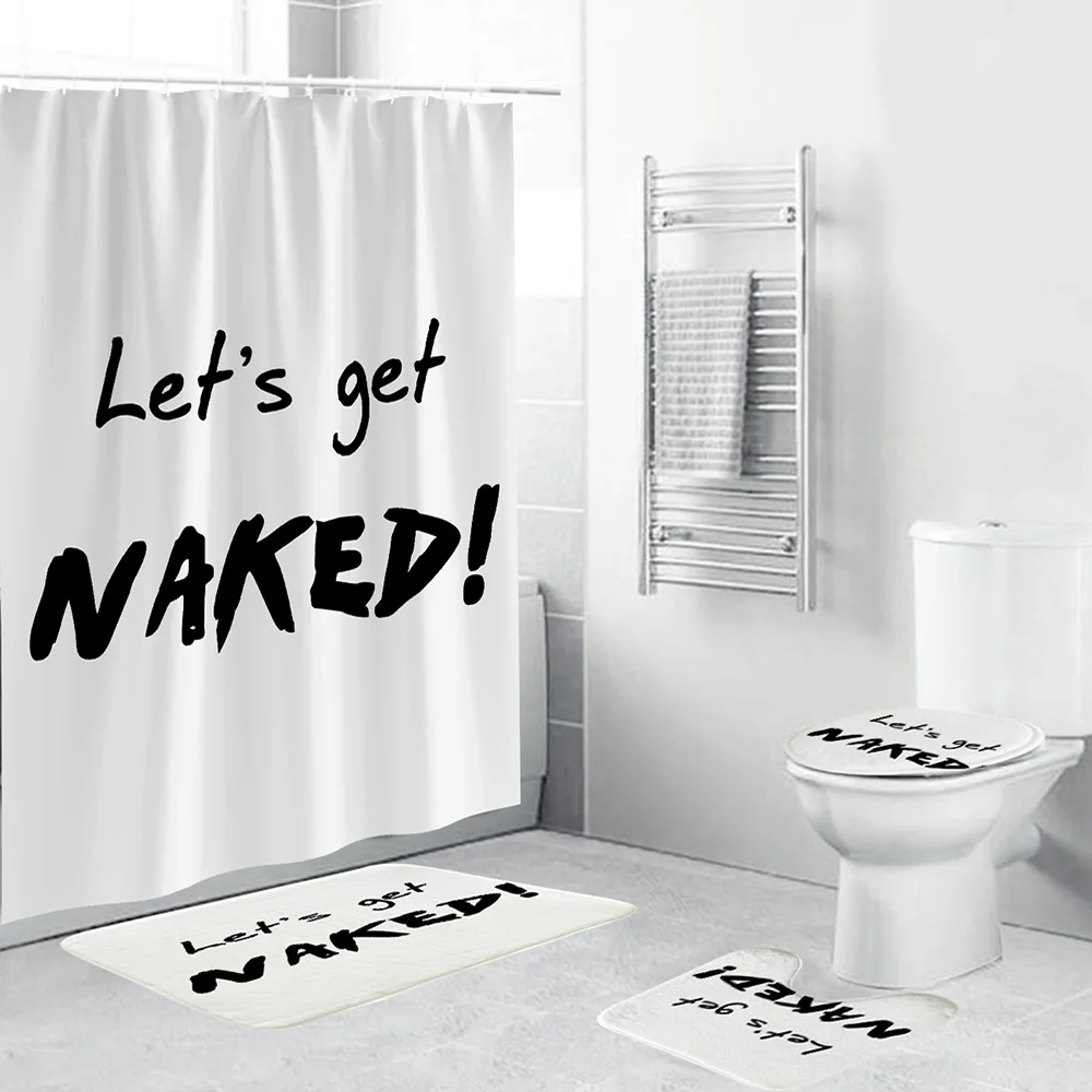 “Let's get naked” Funny Letter Print Shower Curtain Bathroom 4 Piece Set Durable Fabric Cool Bathroom Decor White Bath Curtain
“Let's get naked” Funny Letter Print Shower Curtain Bathroom 4 Piece Set Durable Fabric Cool Bathroom Decor White Bath Curtain