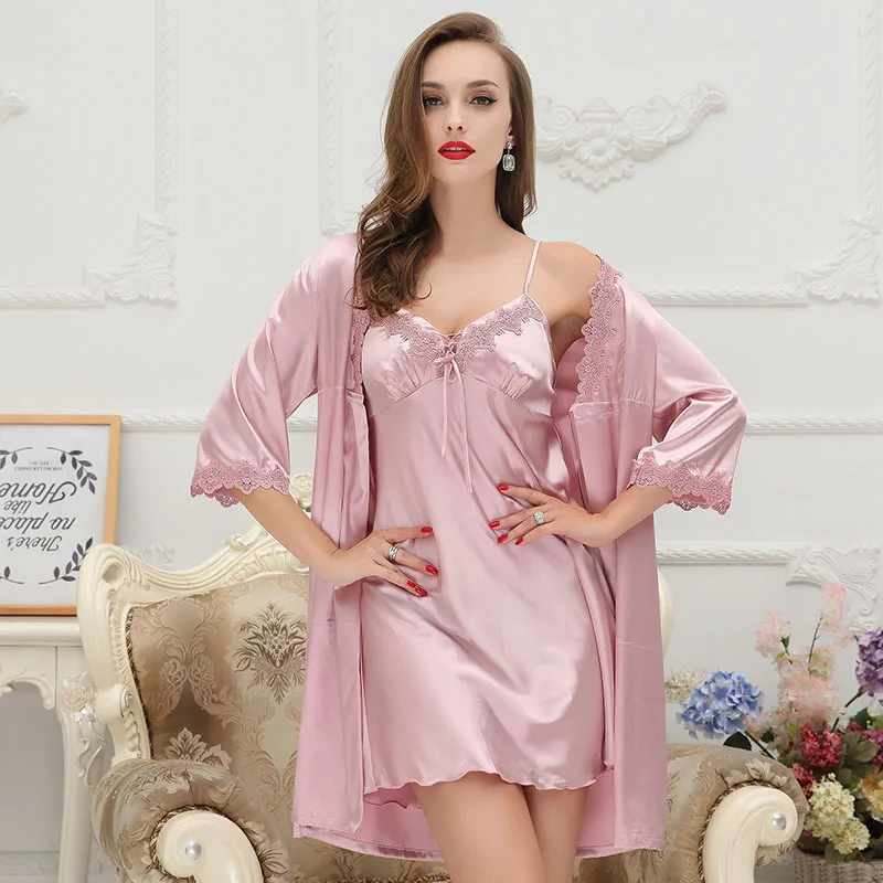 New Summer Women's Sexy Kimono Robe Two-piece Dress Gown Lady Rayon Bath Gown Nightgown Sleepwear Sleepshirts Pijama Mujer Size
New Summer Women's Sexy Kimono Robe Two-piece Dress Gown Lady Rayon Bath Gown Nightgown Sleepwear Sleepshirts Pijama Mujer Size
