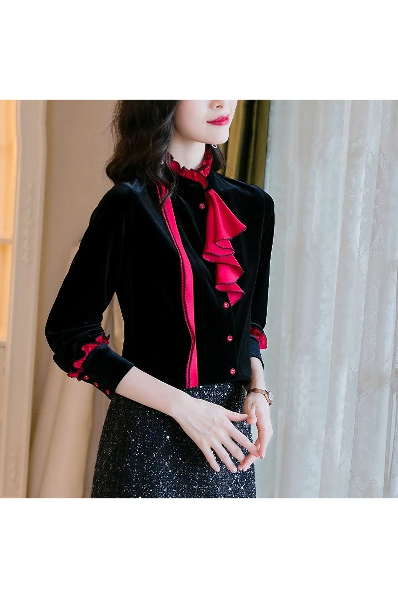Black velvet top women's 2020 autumn dress new fashion ocean lotus leaf side bottoms tops for women plus size
Black velvet top women's 2020 autumn dress new fashion ocean lotus leaf side bottoms tops for women plus size