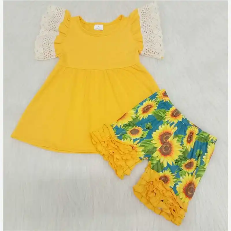 Toddler Children's Outfits Soft Sunflower Shorts Lace Yellow Dress Summer Suits Baby Girls Wholesale Boutique Clothing Kids Sets
Toddler Children's Outfits Soft Sunflower Shorts Lace Yellow Dress Summer Suits Baby Girls Wholesale Boutique Clothing Kids Sets