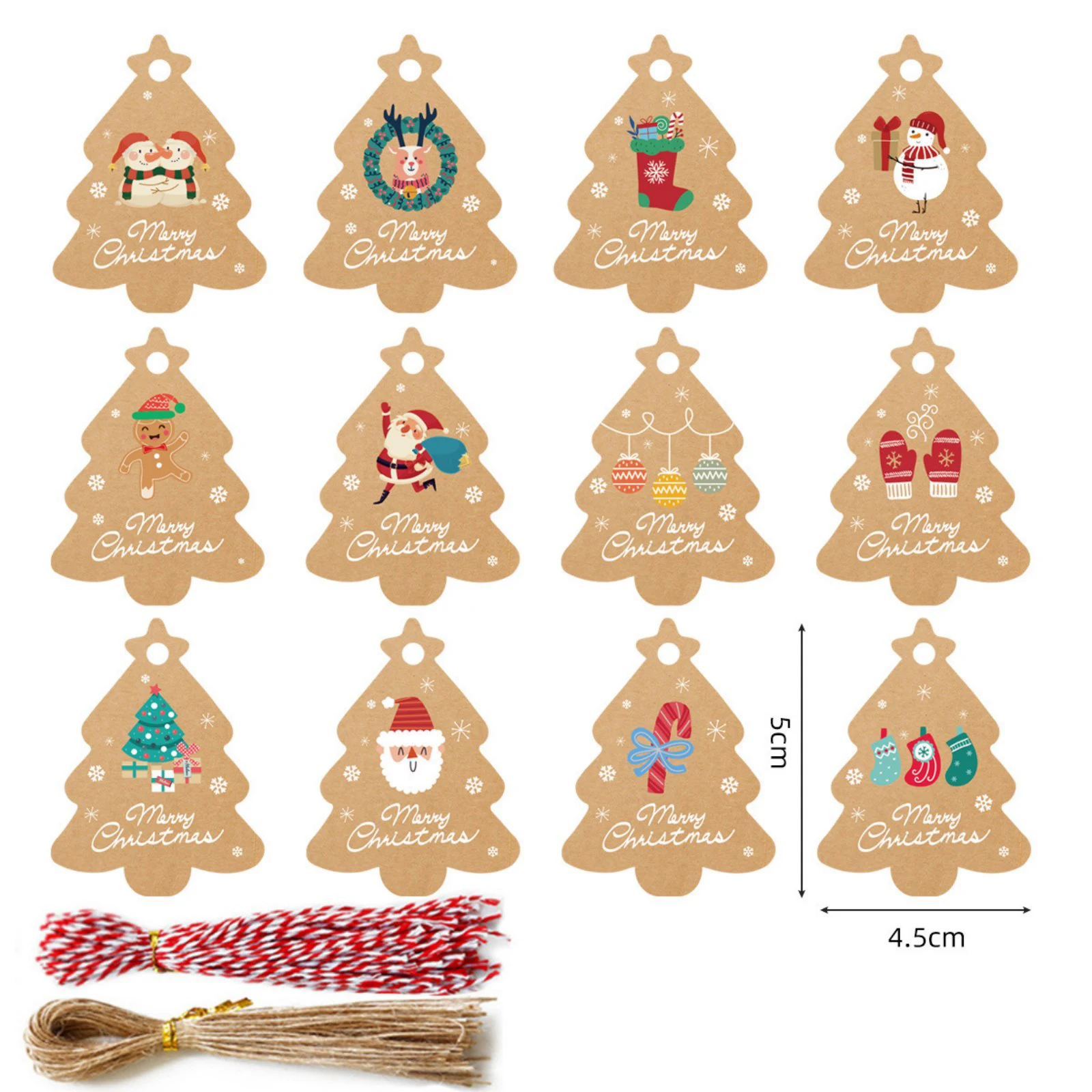 

120Pcs Merry Christmas DIY Kraft Tags Labels Gift Wrapping Hang Tags with Ropes Santa Claus Paper Cards Xmas Tree Decoration