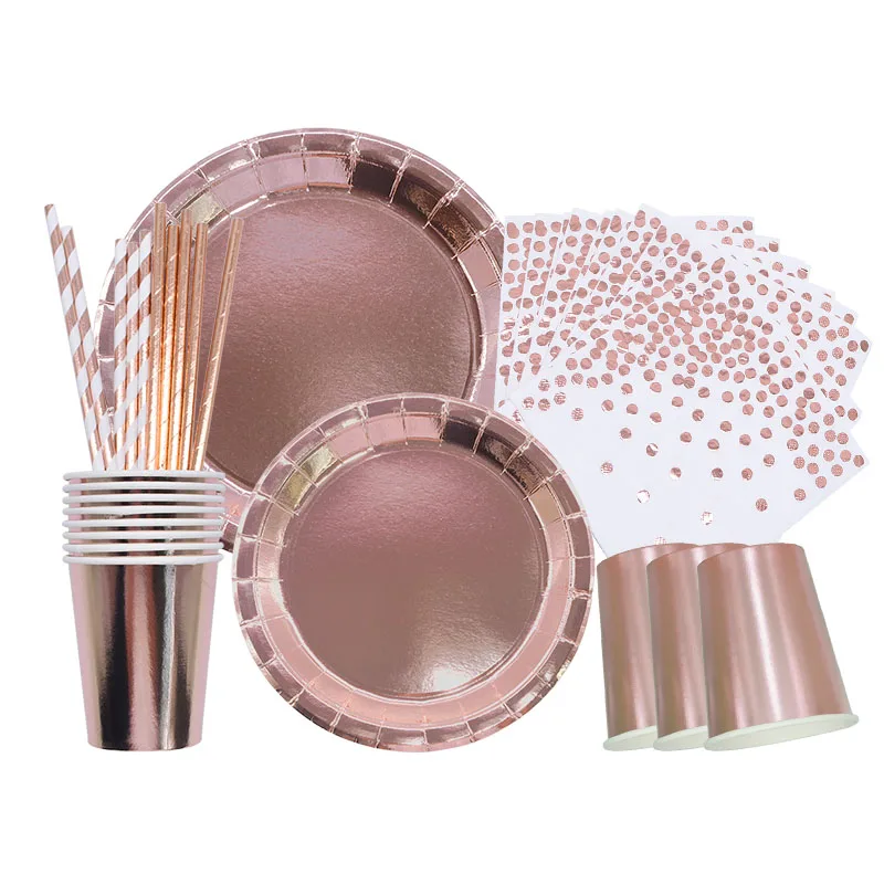 Rose Gold Party Supplies Disposable Tableware Cup Plates Napkins Paper Straws Baby Shower Party Decor Wedding Hen Night Supplies
Rose Gold Party Supplies Disposable Tableware Cup Plates Napkins Paper Straws Baby Shower Party Decor Wedding Hen Night Supplies