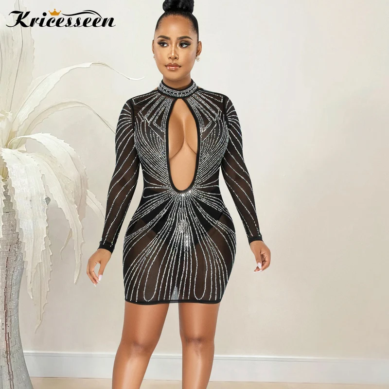 Kricesseen сексуальное черное Сетчатое Стразы лоскутное Прозрачное мини-платье для женщин с длинным рукавом и открытой спиной облегающее плать... 
Kricesseen сексуальное черное Сетчатое Стразы лоскутное Прозрачное мини-платье для женщин с длинным рукавом и открытой спиной облегающее плать...