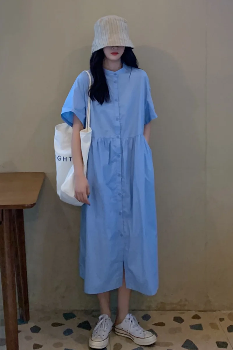 Blue shirt dress women's summer 2021 new design sense foreign style Japanese long skirt
Blue shirt dress women's summer 2021 new design sense foreign style Japanese long skirt