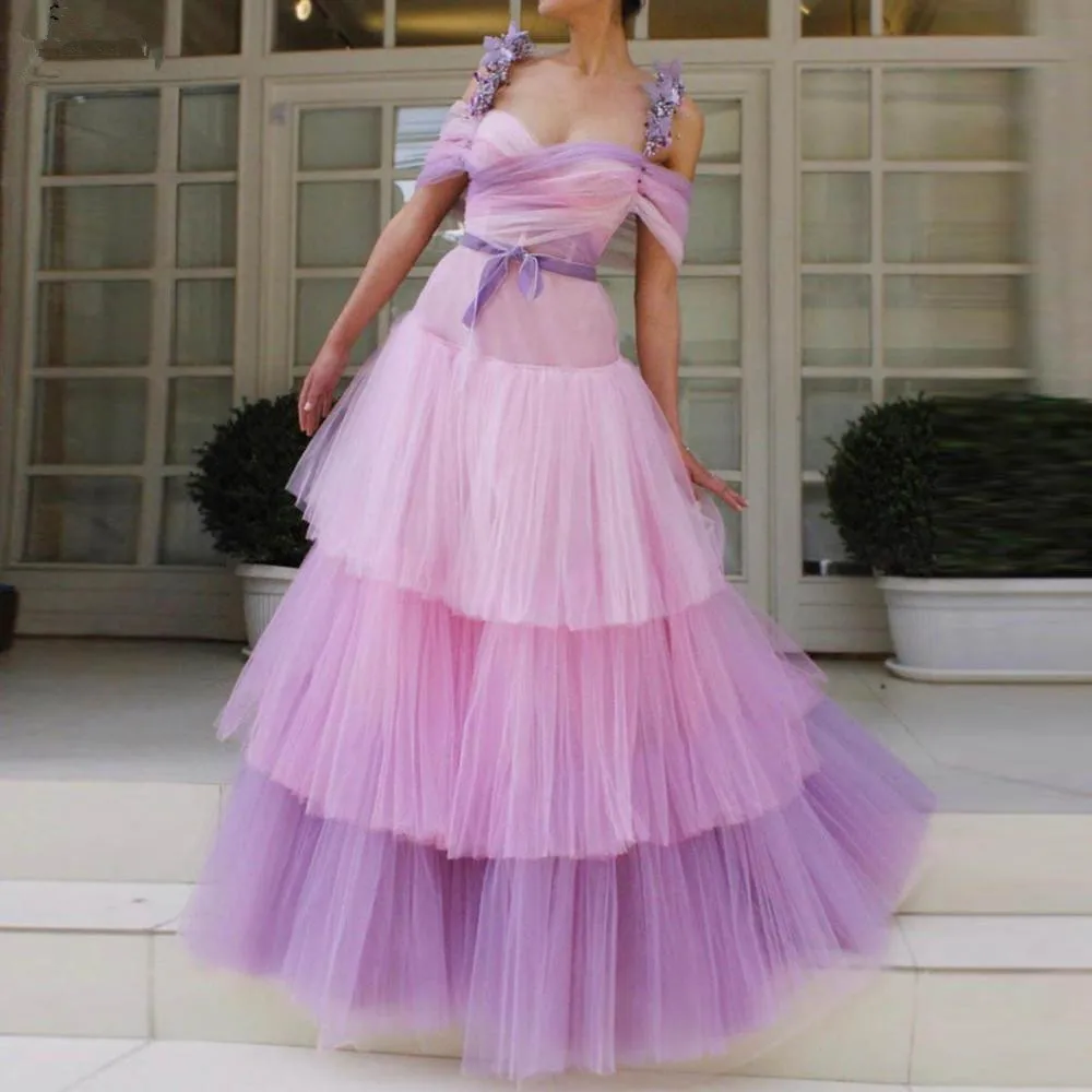 Charming Pastel Violets Long Evening Dress 2020 Tiered Mixed Colors Tulle Bloom Straps Prom Dresses Formal Gown robe de soiree
Charming Pastel Violets Long Evening Dress 2020 Tiered Mixed Colors Tulle Bloom Straps Prom Dresses Formal Gown robe de soiree