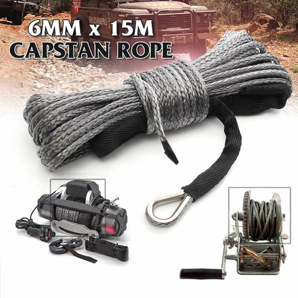 

15m 7700LBs Synthetic Winch Rope Line Cable with Sheath Car Wash Maintenance Auto String ATV UTV Capstan Gray Blue Towing Rope