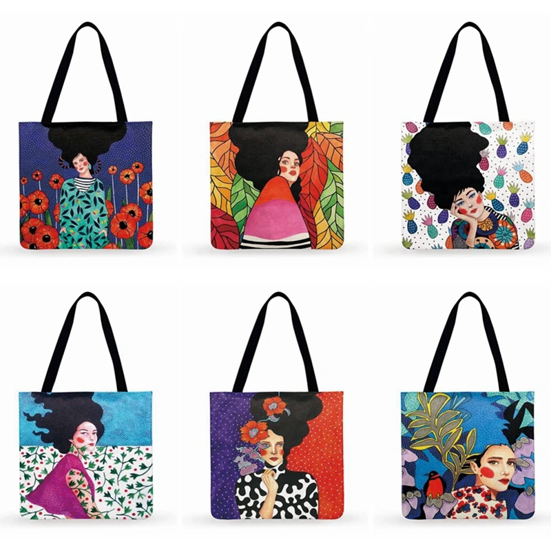 Fashion Black Hair Girl Painting Print Bag For Women Casual Tote Ladies Shoulder Bag Foldable Shopping Bag Outdoor Beach Bags
Fashion Black Hair Girl Painting Print Bag For Women Casual Tote Ladies Shoulder Bag Foldable Shopping Bag Outdoor Beach Bags