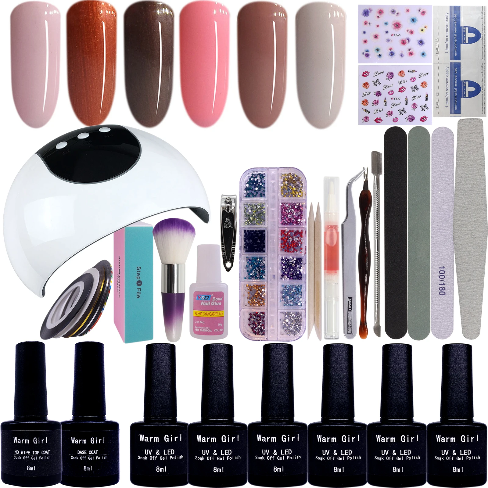 Warm Girl 6 Colors Gel Nail Starter Kit with 36W UV/LED Lamp (3 Timer Setting), Base and Top Coat, Manicure Tools Set#09 
Warm Girl 6 Colors Gel Nail Starter Kit with 36W UV/LED Lamp (3 Timer Setting), Base and Top Coat, Manicure Tools Set#09