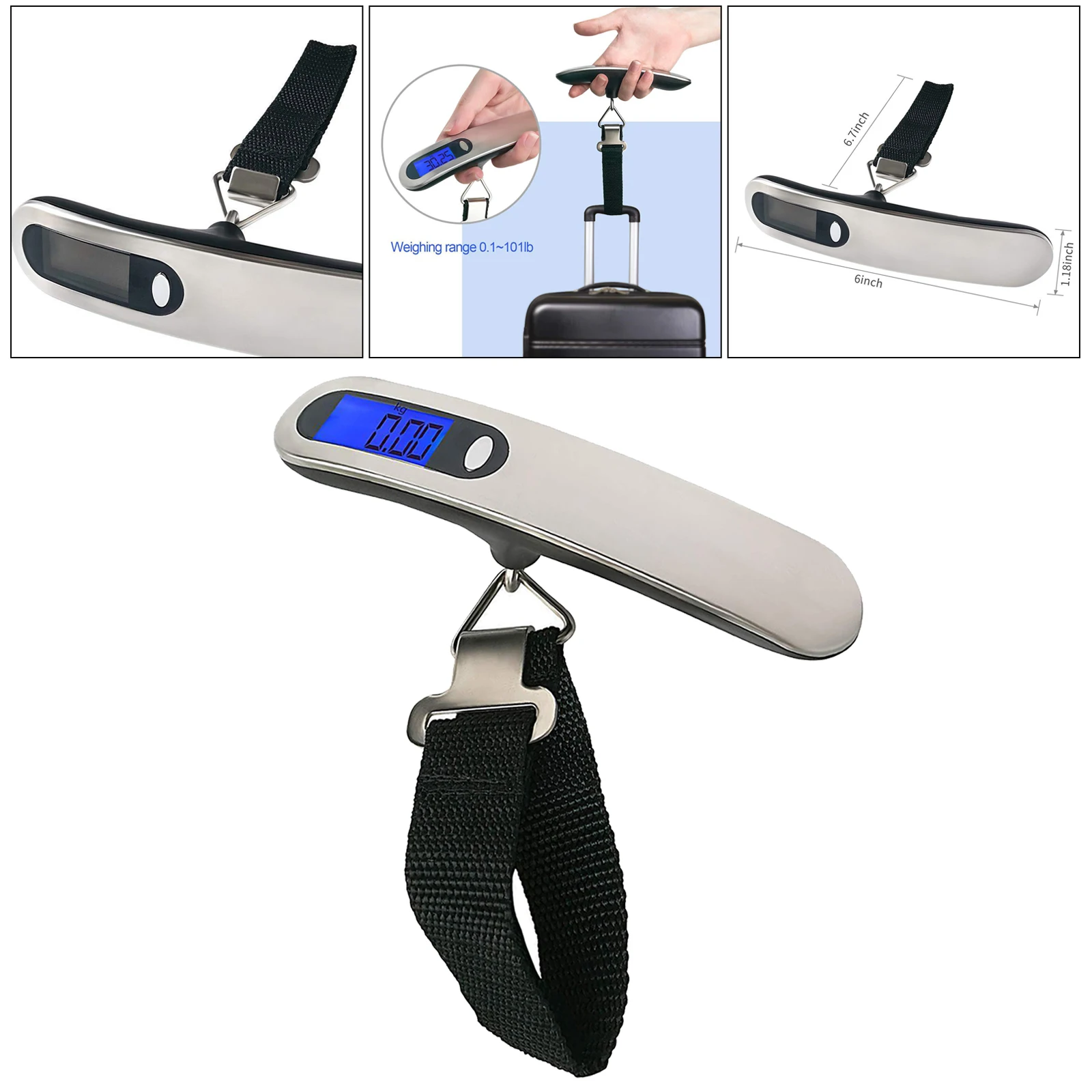 Цифровые весы для багажа, цифровые весы из нержавеющей стали для багажа с подсветкой и ЖК-дисплеем, до 110 фунтов 
Цифровые весы для багажа, цифровые весы из нержавеющей стали для багажа с подсветкой и ЖК-дисплеем, до 110 фунтов