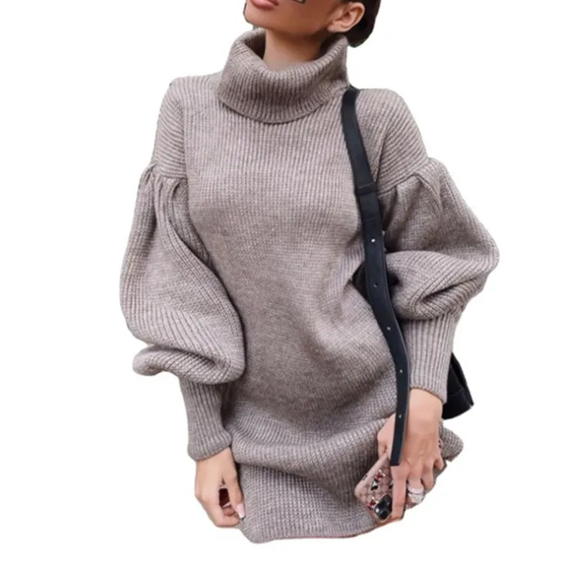 Casual Turtleneck Sweater Dresses Women's Solid Color Knitted Lantern Sleeve Knit Dress vestidos de verano robe longue 2021
Casual Turtleneck Sweater Dresses Women's Solid Color Knitted Lantern Sleeve Knit Dress vestidos de verano robe longue 2021