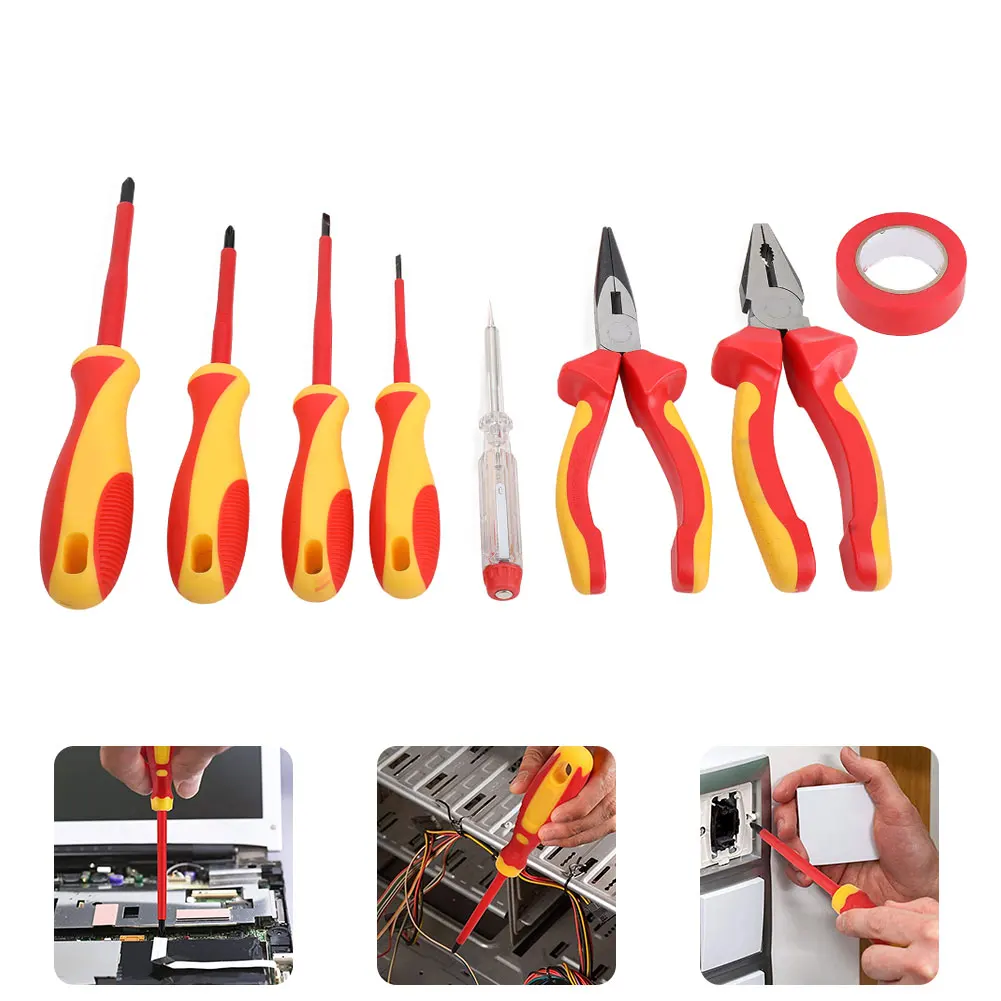 8PCS VDE Insulated Tool Set Strong And Durable Chrome Vanadium Steel Magnetic Insulated Electrician Tool Plier Screwdriver Set
8PCS VDE Insulated Tool Set Strong And Durable Chrome Vanadium Steel Magnetic Insulated Electrician Tool Plier Screwdriver Set