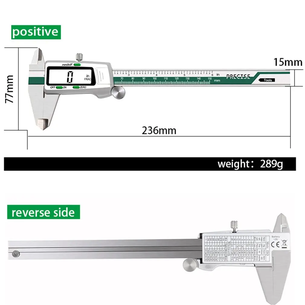 150MM/6inch Precision Electronic Digital LCD Vernier Caliper Tool Ruler Measuring Tools Gauge Stainless Steel
150MM/6inch Precision Electronic Digital LCD Vernier Caliper Tool Ruler Measuring Tools Gauge Stainless Steel