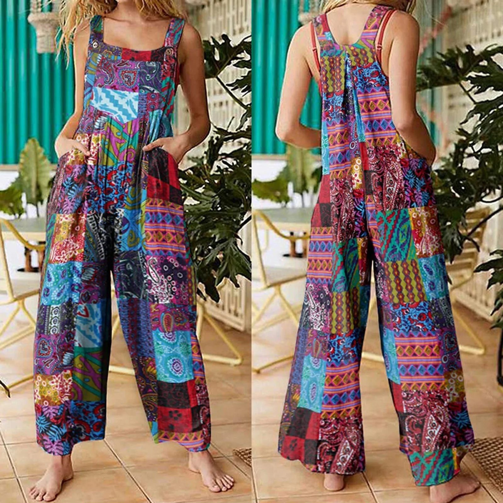 Women Summer Overalls Multicolor Ethnic Style Square Neck Sleeveless Casual Jumpsuit with Pockets For Girls New Style 2021
Women Summer Overalls Multicolor Ethnic Style Square Neck Sleeveless Casual Jumpsuit with Pockets For Girls New Style 2021