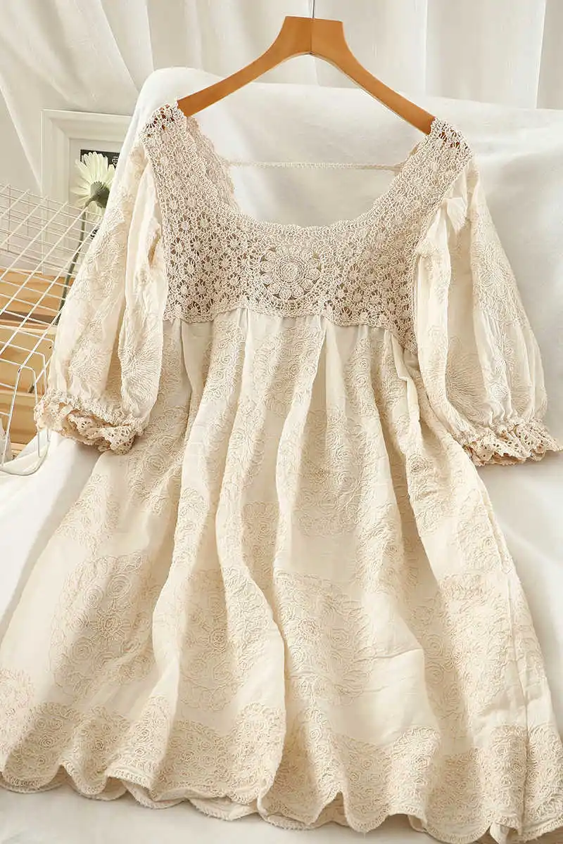 T259 forest girls' sweet age reduction skirt 2020 square neckline hook flower loose and thin doll dress
T259 forest girls' sweet age reduction skirt 2020 square neckline hook flower loose and thin doll dress