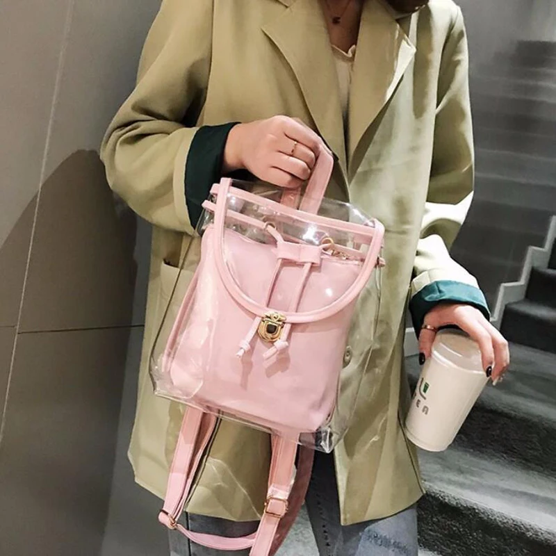 Candy Color Summer Sweet Jelly Backpacks Waterproof PVC Fashion Transparent Backpack Composite Bags Female School Bag
Candy Color Summer Sweet Jelly Backpacks Waterproof PVC Fashion Transparent Backpack Composite Bags Female School Bag