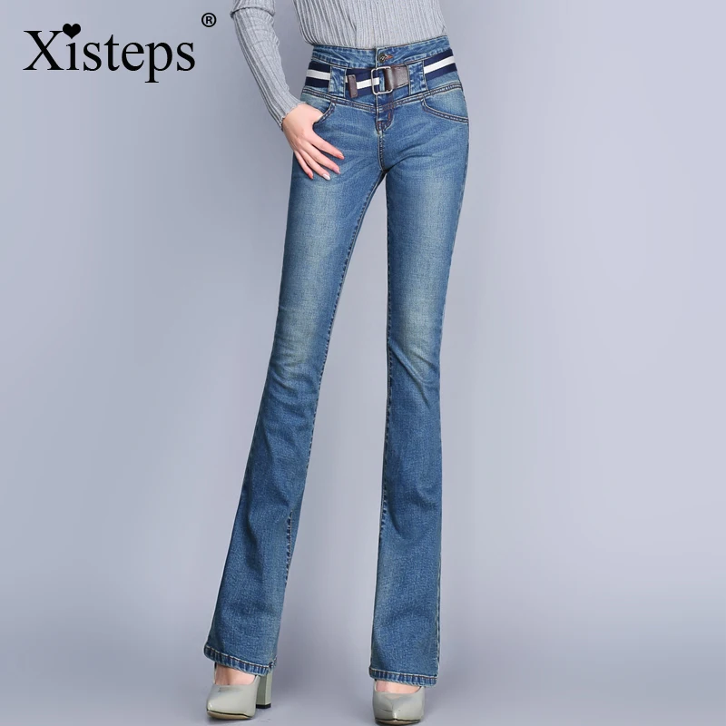 Xisteps расклешенные женские джинсы осень зима с высокой талией поясом размера плюс