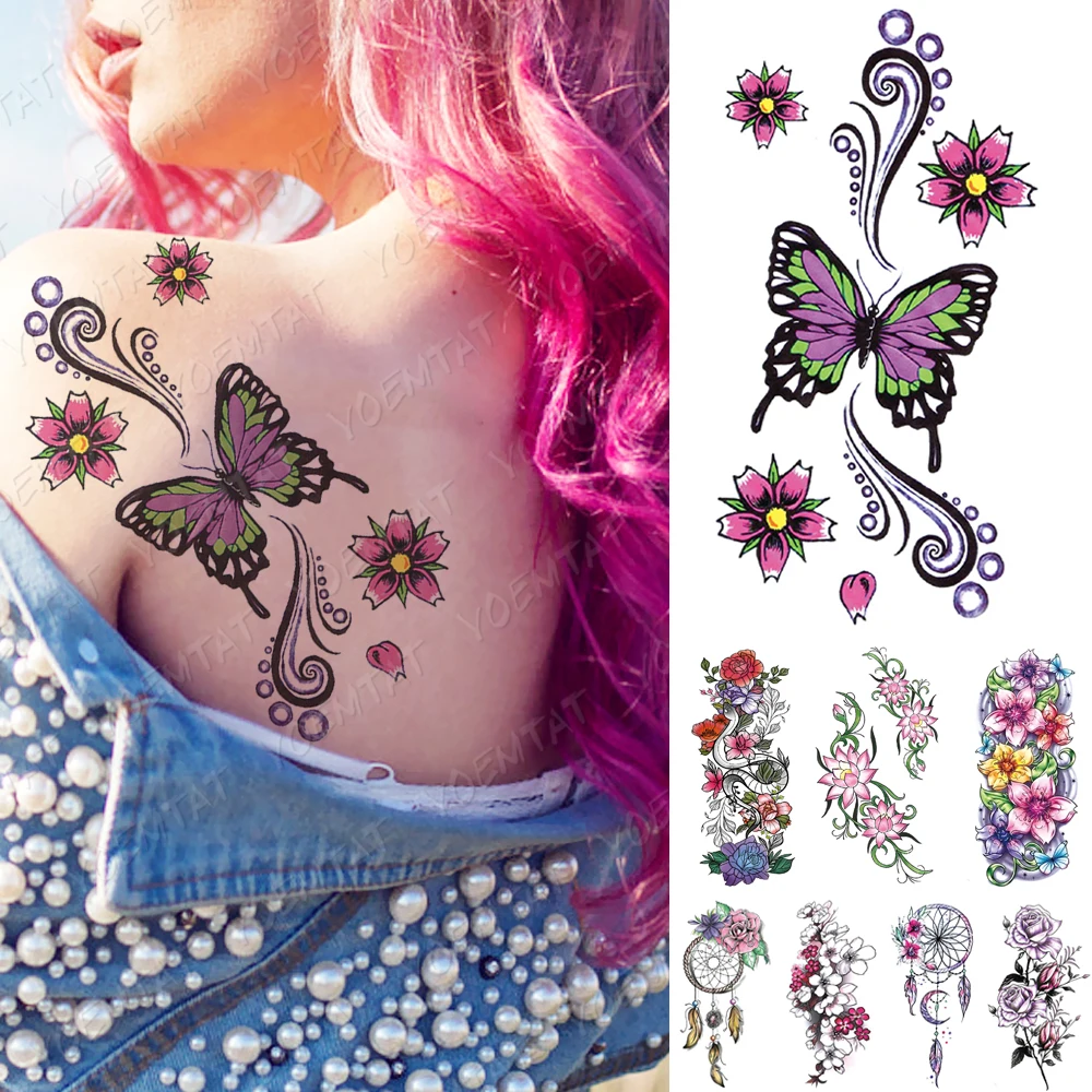 Waterproof Temporary Tattoo Sticker Butterfly Sakura Dreamcatcher Tattoos Rose Flowers Body Art Arm Fake Sleeve Tatoo Women Men 
Waterproof Temporary Tattoo Sticker Butterfly Sakura Dreamcatcher Tattoos Rose Flowers Body Art Arm Fake Sleeve Tatoo Women Men
