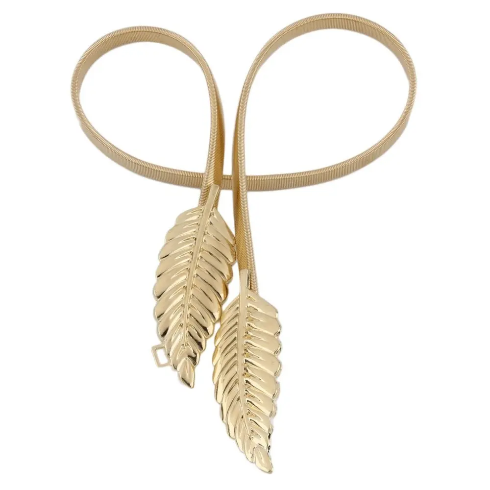 New Gold Silver Elastic Waist Belt Leaves Chain Belts Leaf Shape Belt Metal Leaves Cummerbund Clasp Front Stretch Waistband
New Gold Silver Elastic Waist Belt Leaves Chain Belts Leaf Shape Belt Metal Leaves Cummerbund Clasp Front Stretch Waistband