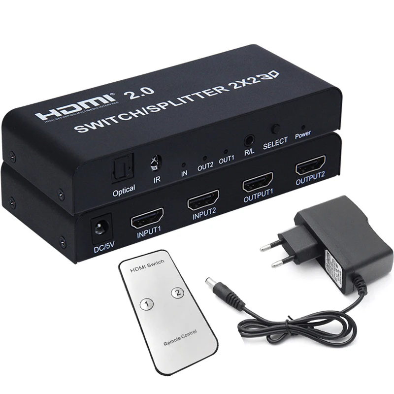 Переключатель HDMI 2,0, разветвитель 2x2 3D с оптическим преобразователем R/L, аудио, видео, 4K, 60 Гц, понижаемый выход 4K и 1080P, DVD, ПК, ТВ, HD TV 
Переключатель HDMI 2,0, разветвитель 2x2 3D с оптическим преобразователем R/L, аудио, видео, 4K, 60 Гц, понижаемый выход 4K и 1080P, DVD, ПК, ТВ, HD TV