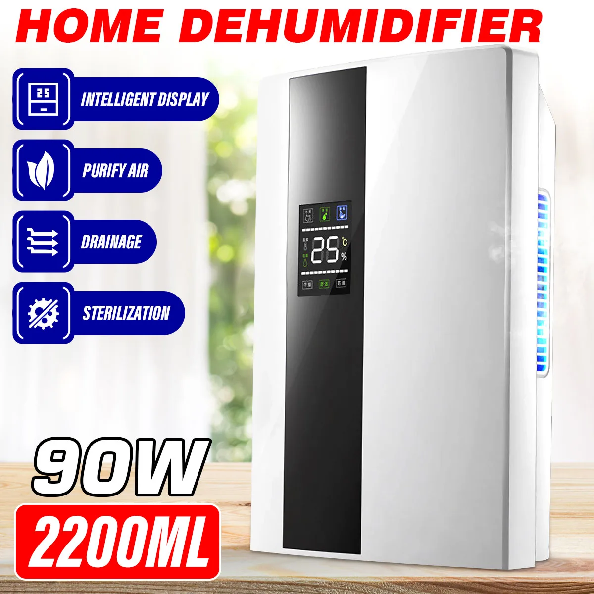 

2.2L Dehumidifier Moisture Absorber Home Dehumidifier Basement Moisture Absorber Mute Remote Control Timing External Water Pipe