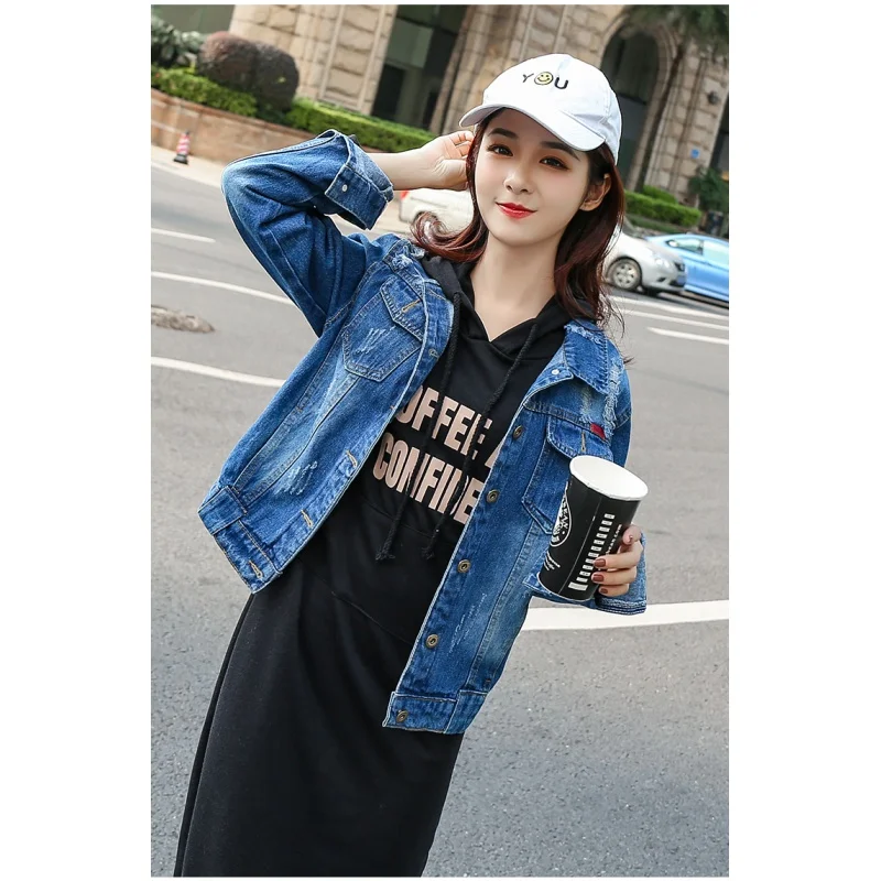 Fashion Retro Hole Outerwear Coat Women All-match Plus Size Simple Long Sleeves Denim Jacket
Fashion Retro Hole Outerwear Coat Women All-match Plus Size Simple Long Sleeves Denim Jacket