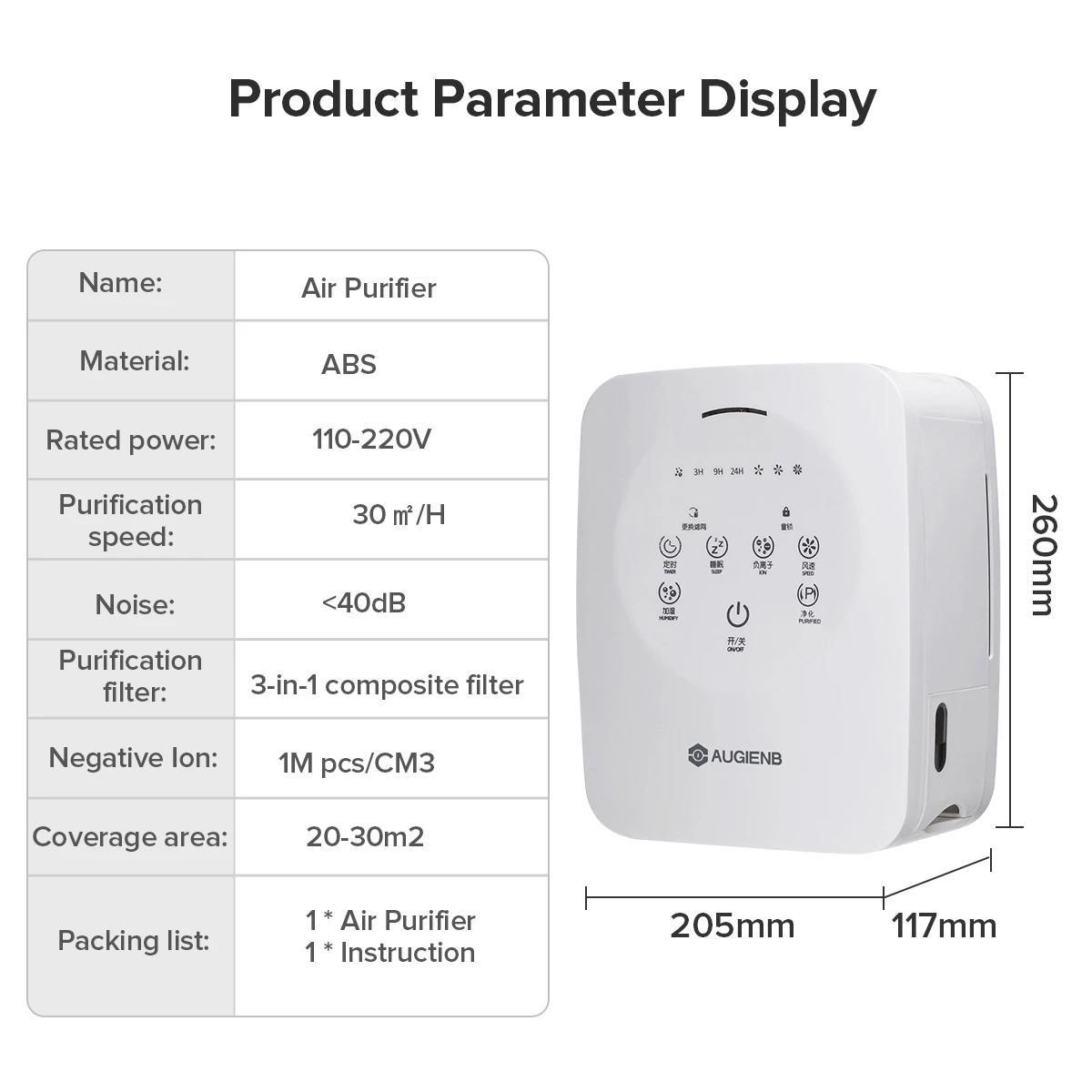 AUGIENB air purifier 300ml Air humidifier for home with hepa filter Desktop Purifiers Filtration 3 speed adjustment 100CFM
AUGIENB air purifier 300ml Air humidifier for home with hepa filter Desktop Purifiers Filtration 3 speed adjustment 100CFM