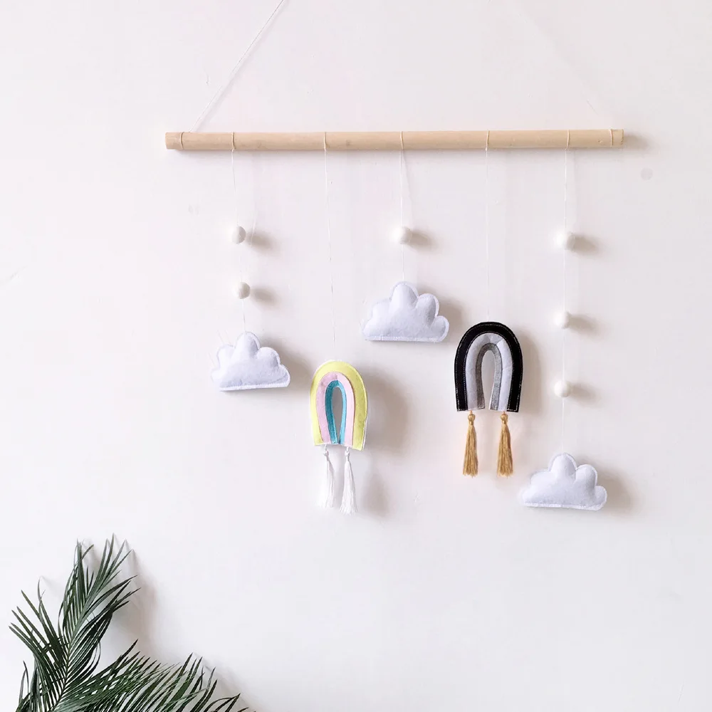 New INS Style Nordic Style Cute Felt Clouds Shape Wall Hanging Ornament Wooden Stick Tassel Pendant Kids Room Decoration Props
New INS Style Nordic Style Cute Felt Clouds Shape Wall Hanging Ornament Wooden Stick Tassel Pendant Kids Room Decoration Props