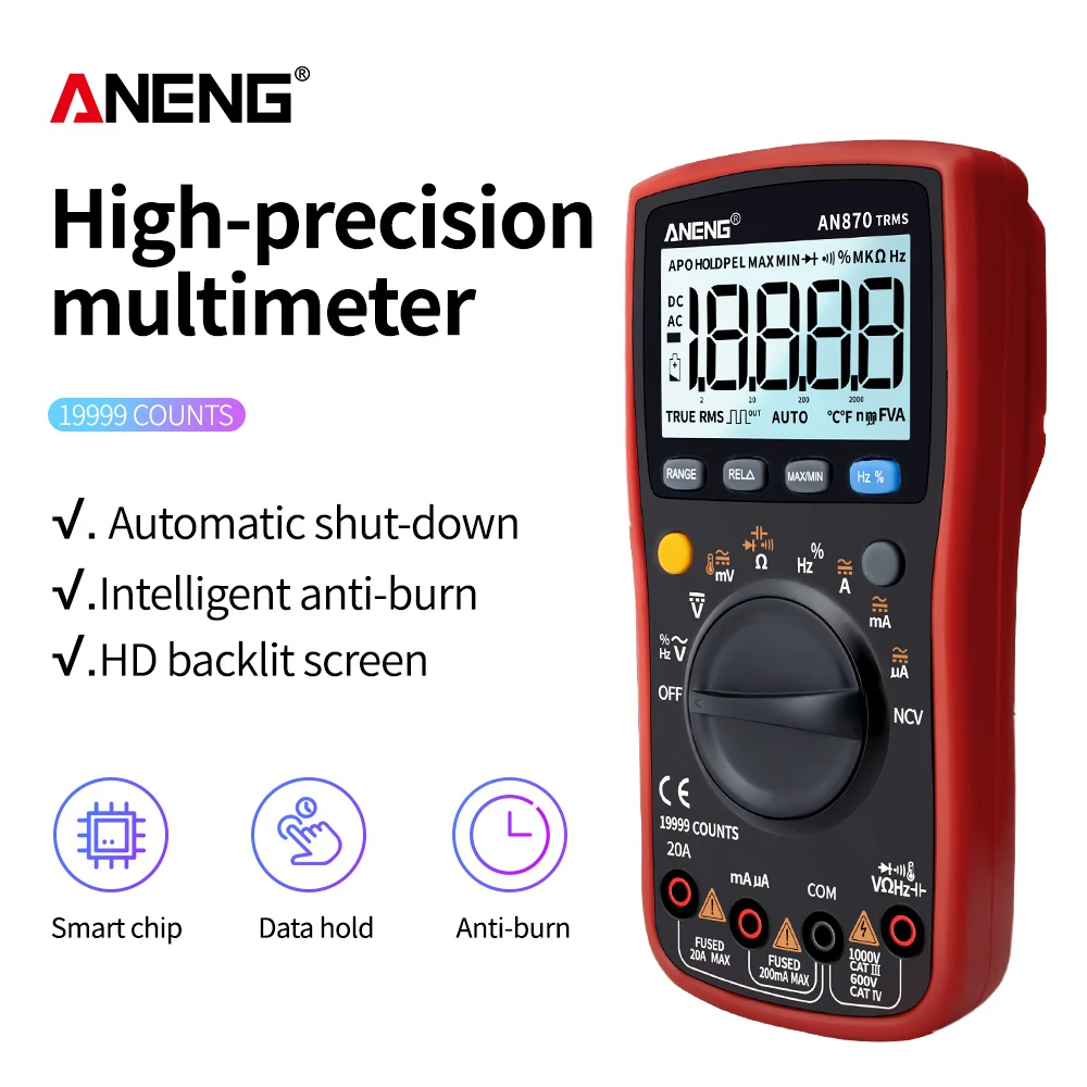 ANENG AN870 Multimeter Digital Profesional 19999 Counts True Rms Transistor Tester Voltmeter Capacitance meger insulation Meter
ANENG AN870 Multimeter Digital Profesional 19999 Counts True Rms Transistor Tester Voltmeter Capacitance meger insulation Meter
