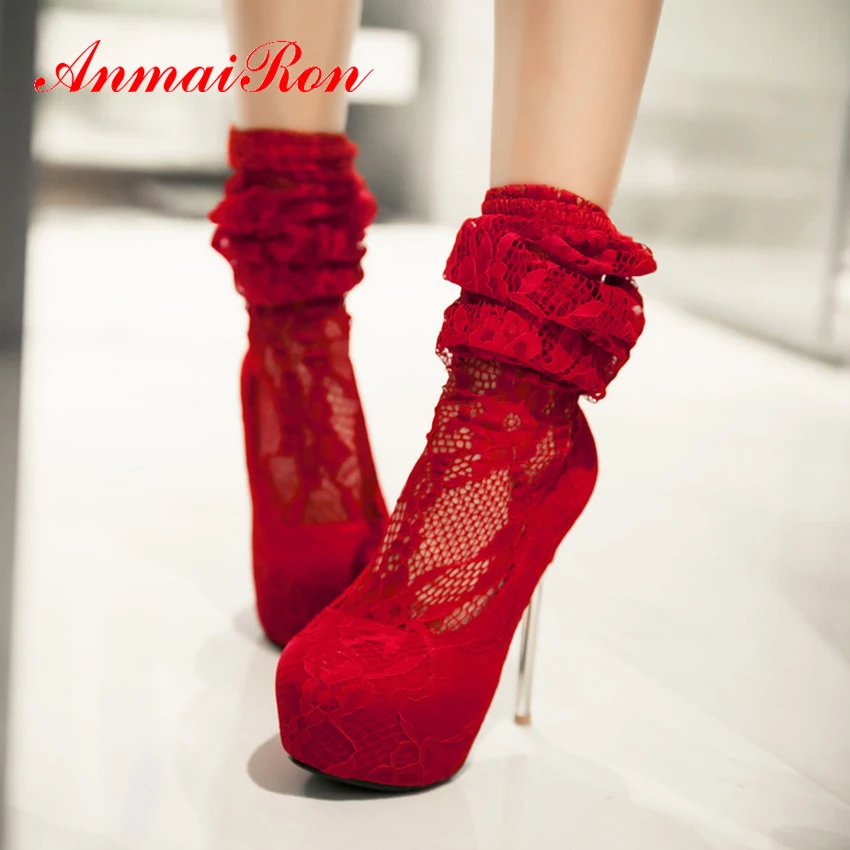 ANMAIRON SexyThin Heels Lace Round Toe Black Heels Slip-On Super High PU Embroider Fashion Woman Shoes Shoe and Bag Set Red
ANMAIRON SexyThin Heels Lace Round Toe Black Heels Slip-On Super High PU Embroider Fashion Woman Shoes Shoe and Bag Set Red
