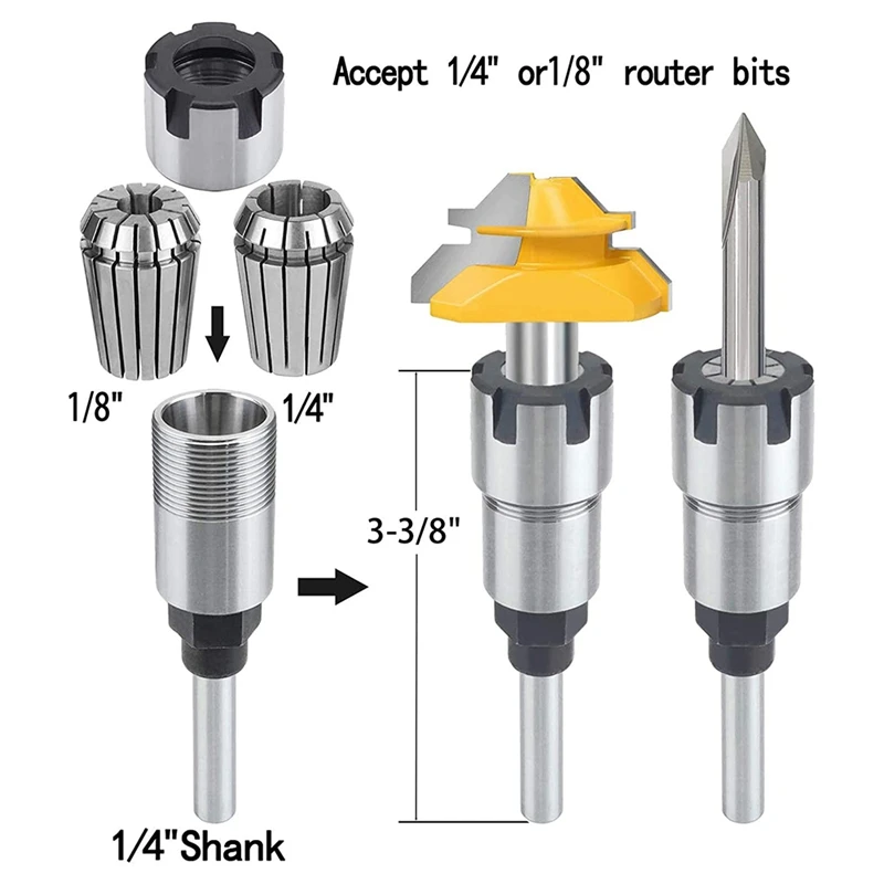 JFBL Hot 1/4 Inch Shank Router Bit Collet Extension Chuck Converter Adapter, Convert Shank Bits with ER16 Spring Collet
JFBL Hot 1/4 Inch Shank Router Bit Collet Extension Chuck Converter Adapter, Convert Shank Bits with ER16 Spring Collet