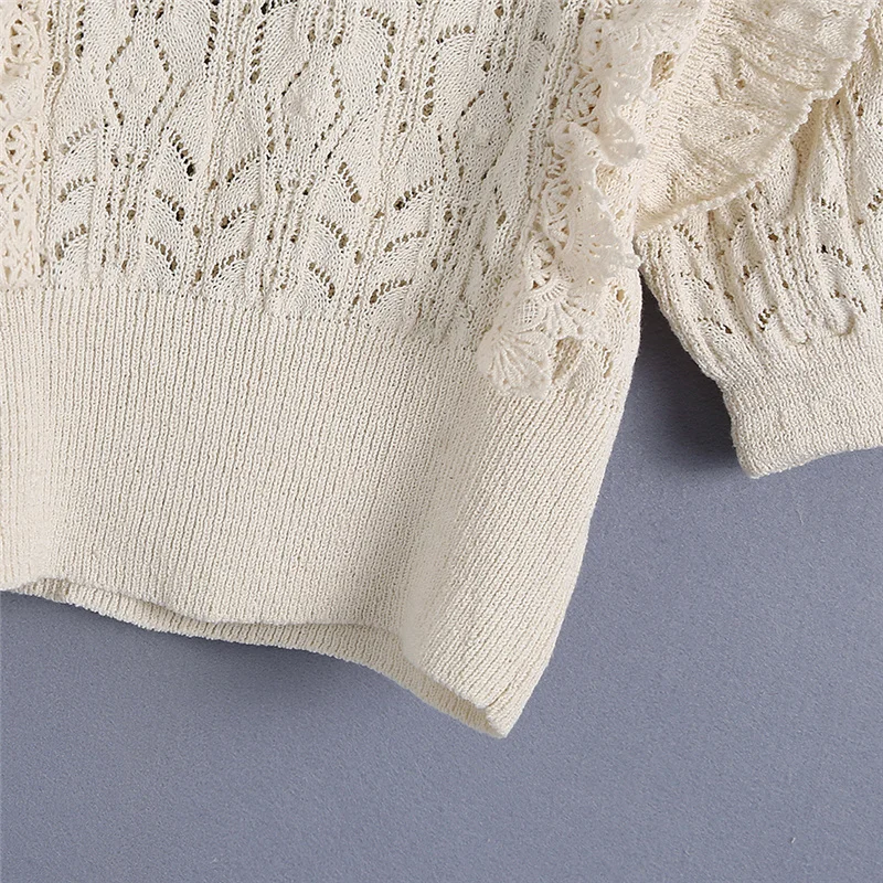 Women Fashion With Ruffle Trims Cropped Knitted Sweater Vintage O Neck Short Sleeve Female Pullover Chic Tops
Women Fashion With Ruffle Trims Cropped Knitted Sweater Vintage O Neck Short Sleeve Female Pullover Chic Tops
