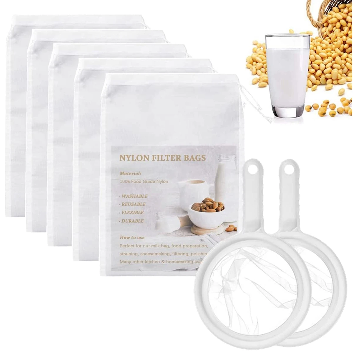 7pcs Nut Milk Bags Fine Mesh Strainer Spoon Reusable Food Strainers Bag Nylon Mesh Filters for Juices Cold Brew Soy Milk Tea
7pcs Nut Milk Bags Fine Mesh Strainer Spoon Reusable Food Strainers Bag Nylon Mesh Filters for Juices Cold Brew Soy Milk Tea