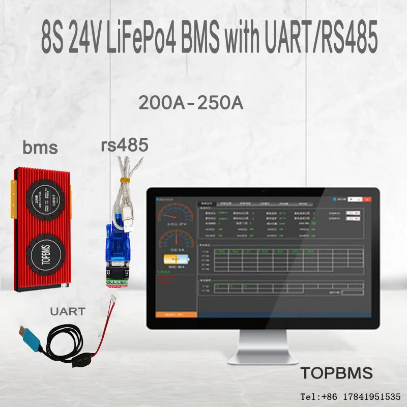 BMS 8 S LiFePo4 Bluetooth 24V 200A 250A RS485 CANbus NTC UART CANBus охлаждающий вентилятор для батареи 3 2 V 65
